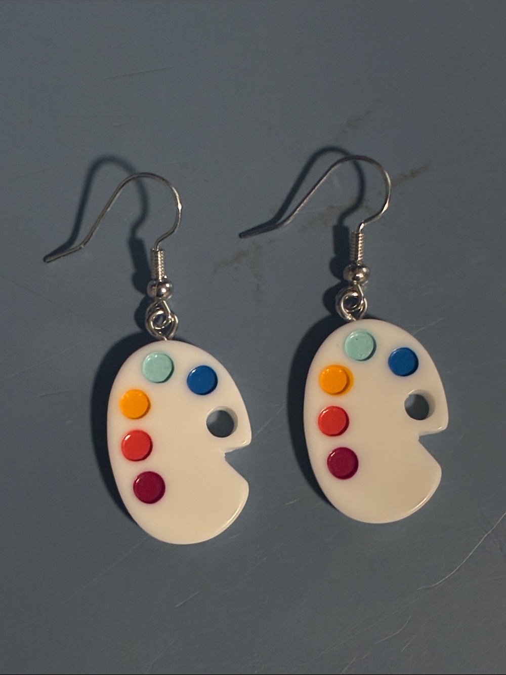 White Artist Palette Earrings - Colorful Dot Design
